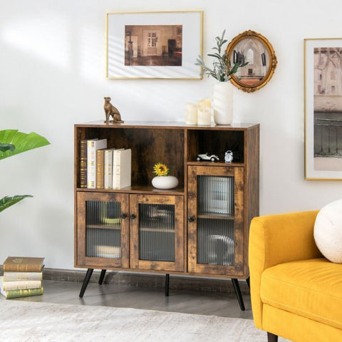 Rustic Style Spacious Kitchen Cabinet with Industrial Appeal and Tempered Glass Doors