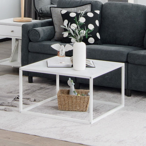 Stylish Faux Marble Coffee Table with Sturdy Metal Frame and Roomy Storage Area