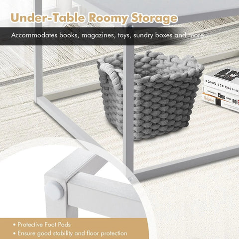 Stylish Faux Marble Coffee Table with Sturdy Metal Frame and Roomy Storage Area