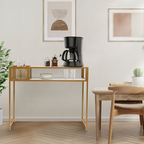 Stylish Entryway Console Table with Gold Steel Frame and Faux Marble Top