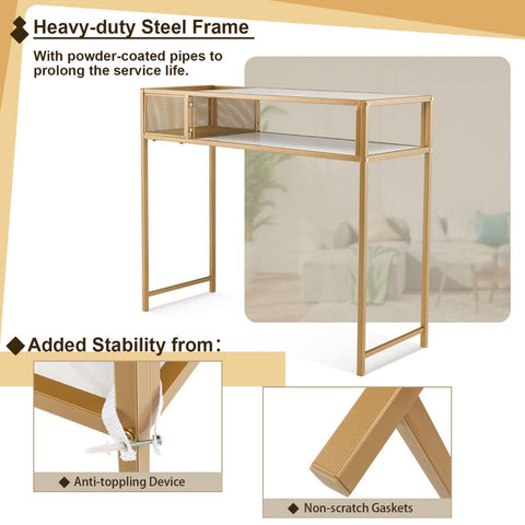 Stylish Entryway Console Table with Gold Steel Frame and Faux Marble Top