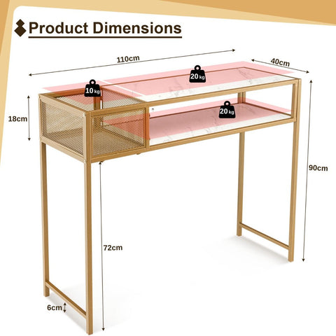 Stylish Entryway Console Table with Gold Steel Frame and Faux Marble Top