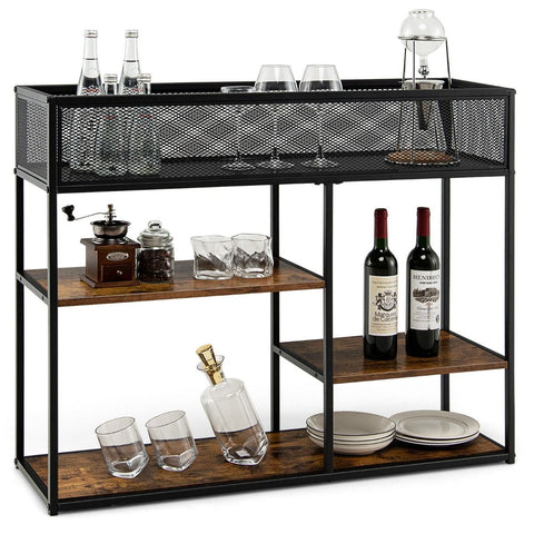 Modern Multi-Purpose Console Table with Wire Basket Design and Multiple Shelves