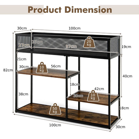 Modern Multi-Purpose Console Table with Wire Basket Design and Multiple Shelves