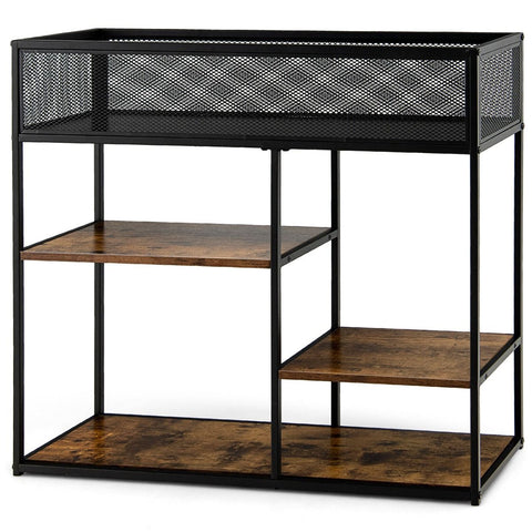 Modern Multi-Purpose Console Table with Wire Basket Design and Multiple Shelves