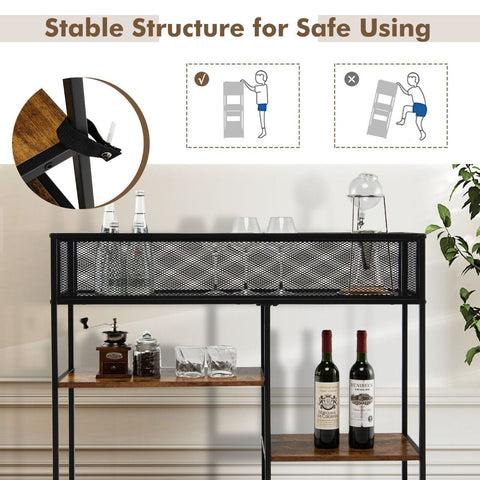 Modern Multi-Purpose Console Table with Wire Basket Design and Multiple Shelves