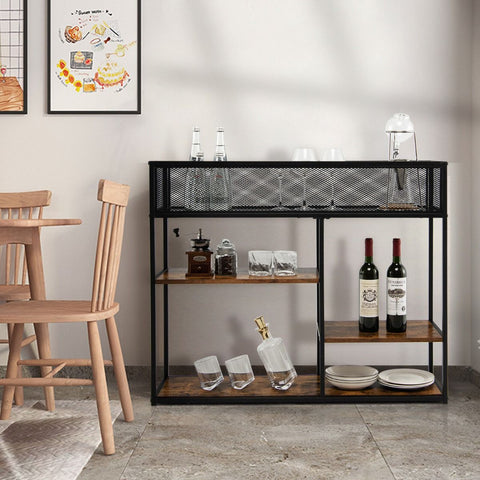 Modern Multi-Purpose Console Table with Wire Basket Design and Multiple Shelves