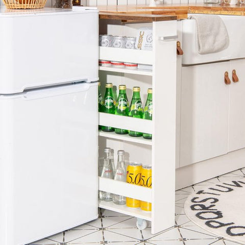 Compact and Simple Storage Cart with Slide-out Feature and Rolling Wheels