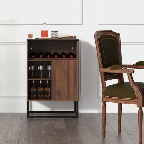 Wine Cabinet with Movable Shelf and Sleek Modern Design in Walnut
