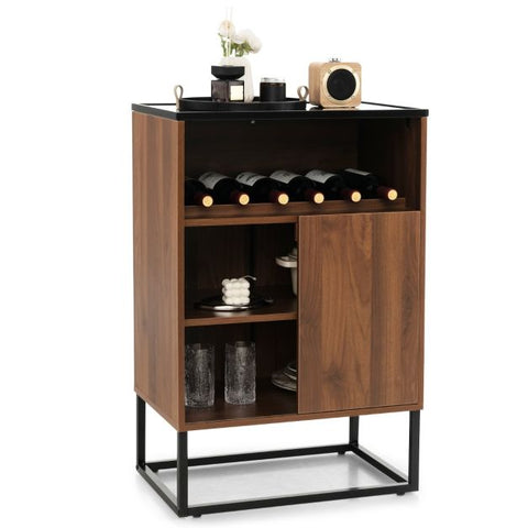 Wine Cabinet with Movable Shelf and Sleek Modern Design in Walnut