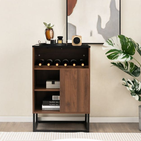 Wine Cabinet with Movable Shelf and Sleek Modern Design in Walnut