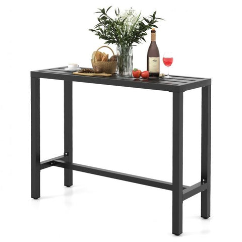 Outdoor 120/140cm x 40cm Bar Table with Adjustable Foot Pads in Black