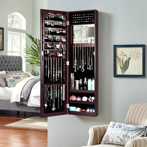 Practical Wall Mounted Jewellery Cabinet with Full-Length Mirror
