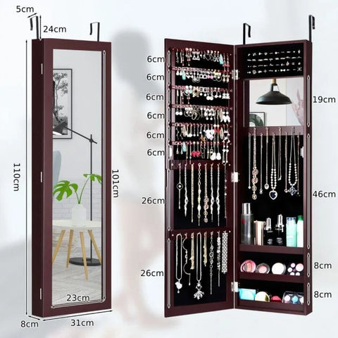 Practical Wall Mounted Jewellery Cabinet with Full-Length Mirror