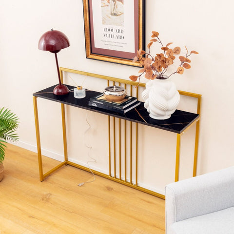 Simple and Elegant Entryway Table with Gold Frame and Faux Marble Table Top