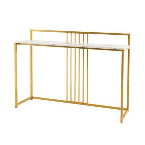 Simple and Elegant Entryway Table with Gold Frame and Faux Marble Table Top