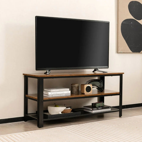 Multi-Function 3 Tier TV Stand with Sold Metal Frame and Ample Open Storage