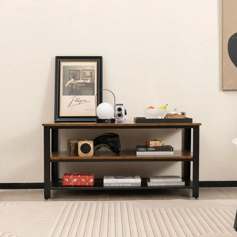 Multi-Function 3 Tier TV Stand with Sold Metal Frame and Ample Open Storage