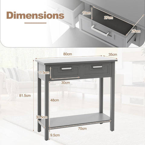 Retro Narrow Entryway Table with Drawers and Extra Storage Shelf