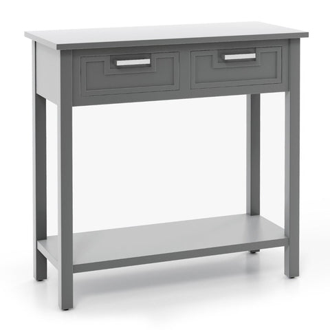 Retro Narrow Entryway Table with Drawers and Extra Storage Shelf