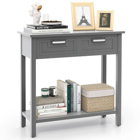 Retro Narrow Entryway Table with Drawers and Extra Storage Shelf