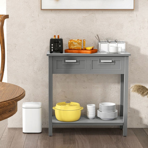 Retro Narrow Entryway Table with Drawers and Extra Storage Shelf
