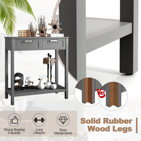 Retro Narrow Entryway Table with Drawers and Extra Storage Shelf