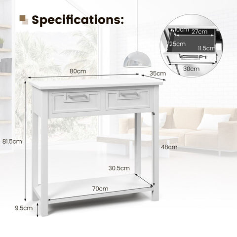 Retro Narrow Entryway Table with Drawers and Extra Storage Shelf