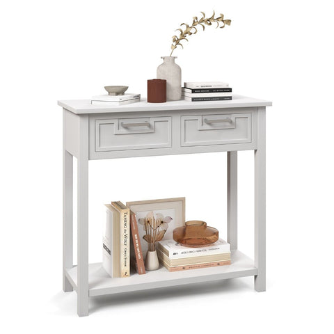 Retro Narrow Entryway Table with Drawers and Extra Storage Shelf