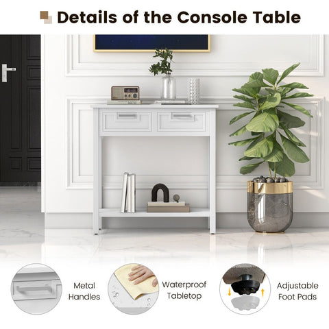 Retro Narrow Entryway Table with Drawers and Extra Storage Shelf