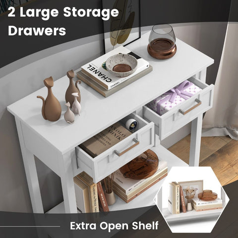 Retro Narrow Entryway Table with Drawers and Extra Storage Shelf