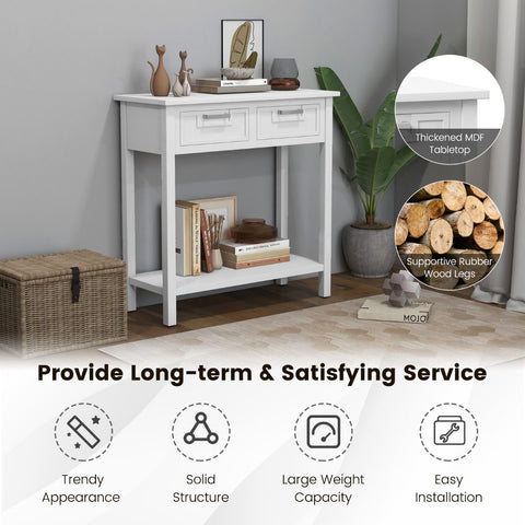 Retro Narrow Entryway Table with Drawers and Extra Storage Shelf