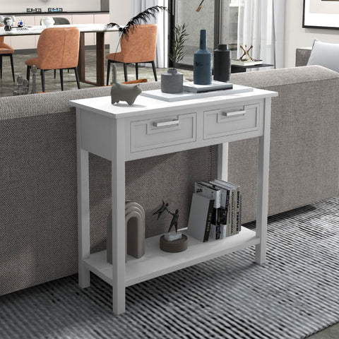 Retro Narrow Entryway Table with Drawers and Extra Storage Shelf