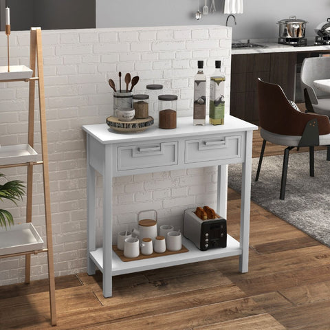 Retro Narrow Entryway Table with Drawers and Extra Storage Shelf