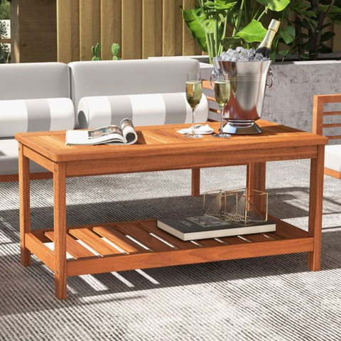 Patio Coffee Table with Solid Wood Structure