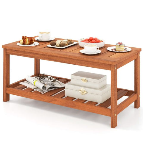 Patio Coffee Table with Solid Wood Structure