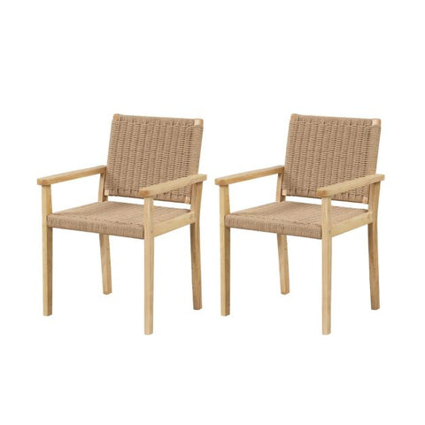 Garden Rubber Wood Chair Set with Paper Rope Design and Sturdy Frame