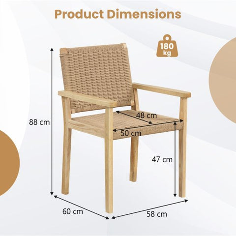 Garden Rubber Wood Chair Set with Paper Rope Design and Sturdy Frame