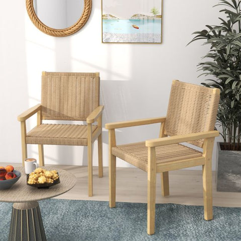Garden Rubber Wood Chair Set with Paper Rope Design and Sturdy Frame