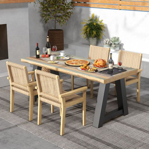 Garden Rubber Wood Chair Set with Paper Rope Design and Sturdy Frame