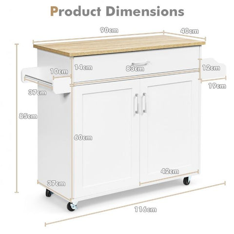 Classic and Spacious Kitchen Island Cart with Double Doors and Drawer