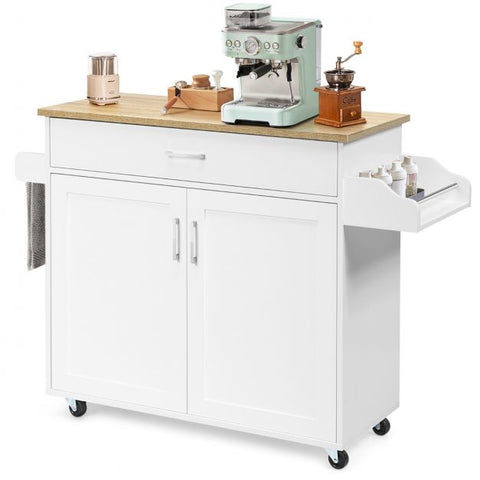 Classic and Spacious Kitchen Island Cart with Double Doors and Drawer
