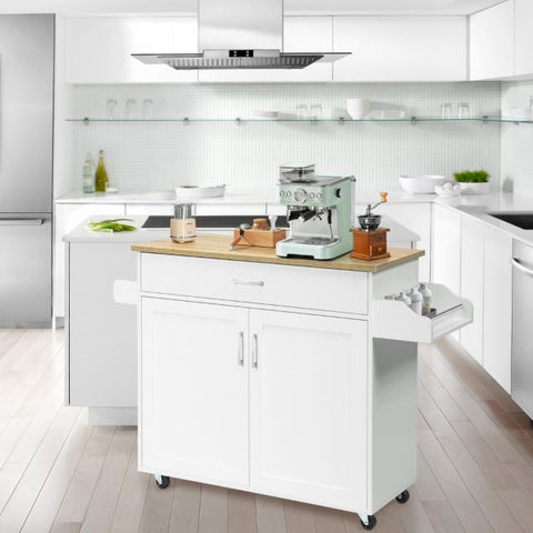 Classic and Spacious Kitchen Island Cart with Double Doors and Drawer
