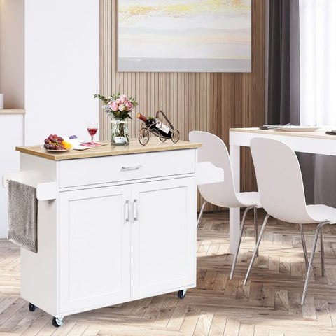 Classic and Spacious Kitchen Island Cart with Double Doors and Drawer