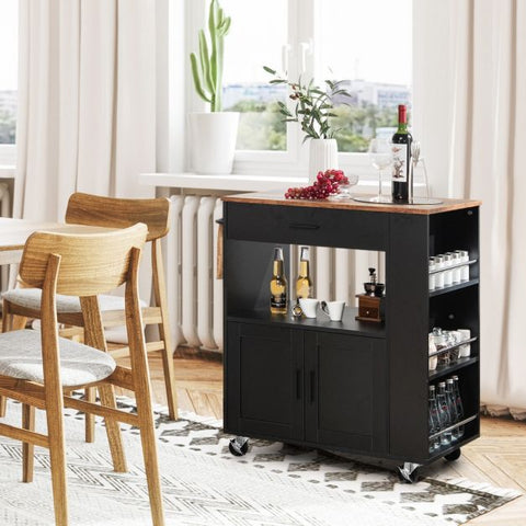 Sleek and Spacious Storage Cart with Multiple Spice Racks and Double Cabinet Doors