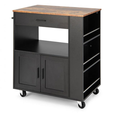 Sleek and Spacious Storage Cart with Multiple Spice Racks and Double Cabinet Doors