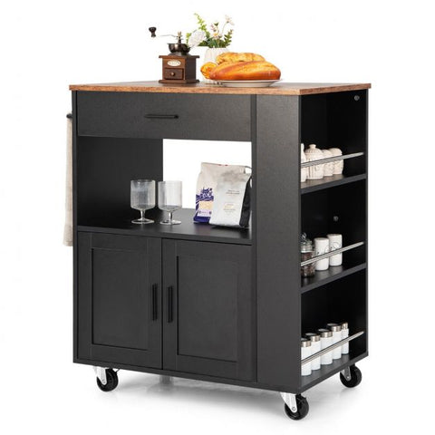 Sleek and Spacious Storage Cart with Multiple Spice Racks and Double Cabinet Doors