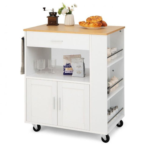 Sleek and Spacious Storage Cart with Multiple Spice Racks and Double Cabinet Doors