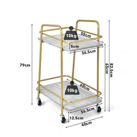Simple and Efficient Mobile Cart with 2 Storage Tiers and Convenient Steel Frame in Grey