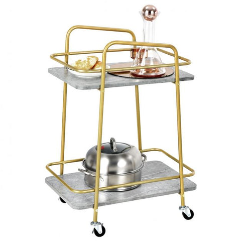 Simple and Efficient Mobile Cart with 2 Storage Tiers and Convenient Steel Frame in Grey